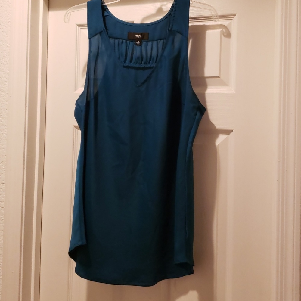 Teal polyester tank top with embellished back